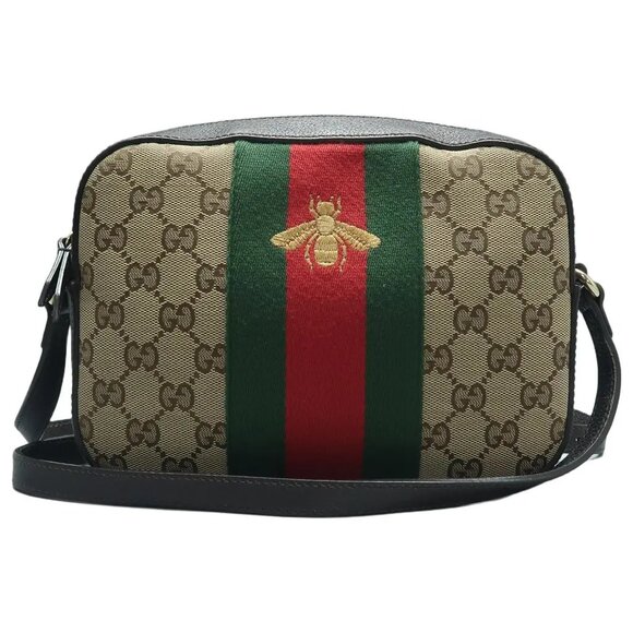 GUCCI Webby Bee Brown Cloth Shoulder Bag 659-022825 - Picture 1 of 11